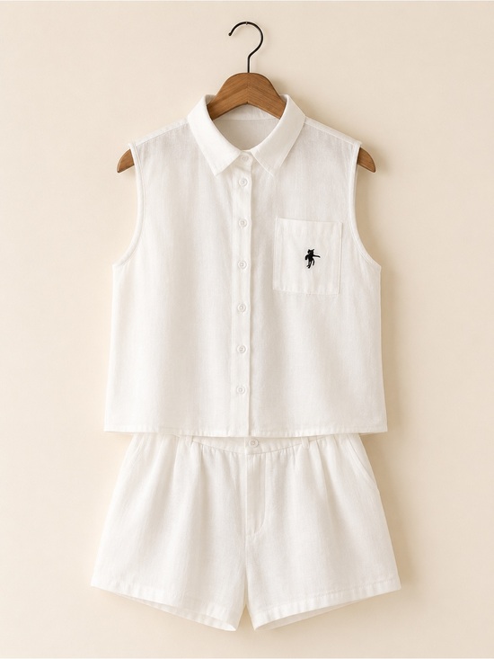 SHEIN Tops - White Linen Blend Sleeveless Button Front Top & Shorts Set | Size Large